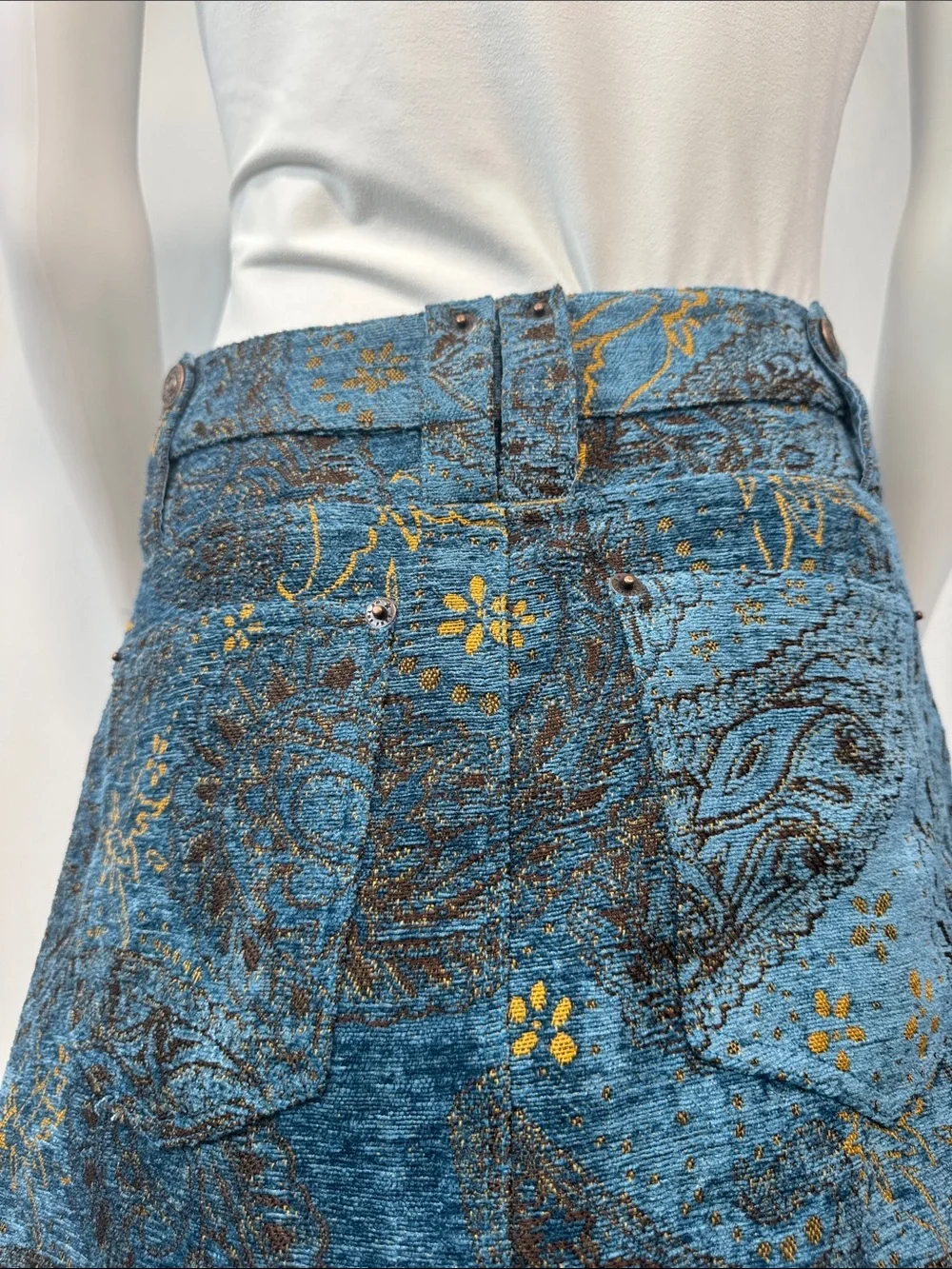 Free People Micah Mini Skirt Blue Jacquard Chenille Brocade Size 2 NWT - Picture 11 of 14